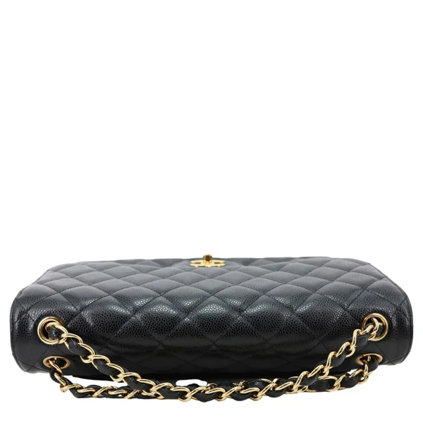 CHANEL Classic Double Flap Jumbo Quilted Caviar Leather Shoulder Bag Black