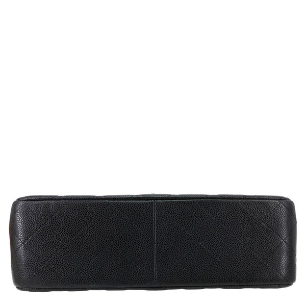 CHANEL Classic Double Flap Jumbo Quilted Caviar Leather Shoulder Bag Black
