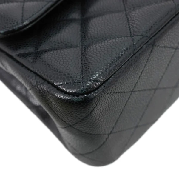 CHANEL Classic Double Flap Jumbo Quilted Caviar Leather Shoulder Bag Black