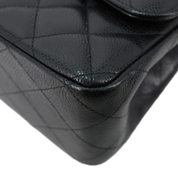 CHANEL Classic Double Flap Jumbo Quilted Caviar Leather Shoulder Bag Black