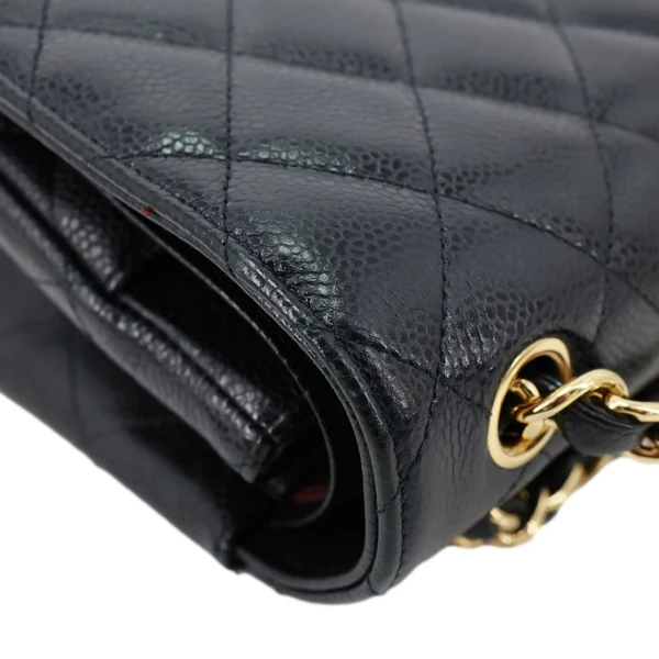 CHANEL Classic Double Flap Jumbo Quilted Caviar Leather Shoulder Bag Black
