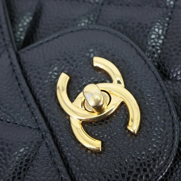 CHANEL Classic Double Flap Jumbo Quilted Caviar Leather Shoulder Bag Black