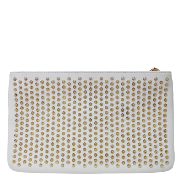 CHRISTIAN LOUBOUTIN LoubiPosh Spiked Leather Clutch Crossbody Bag White