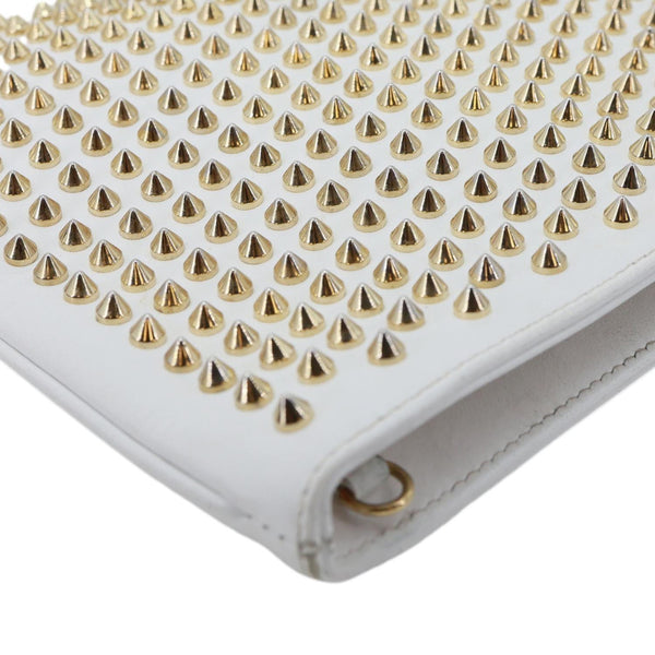 CHRISTIAN LOUBOUTIN LoubiPosh Spiked Leather Clutch Crossbody Bag White
