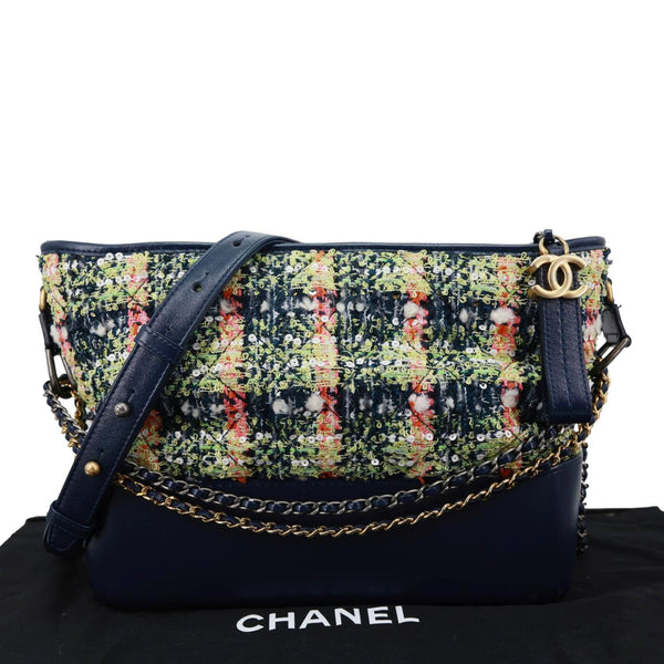 CHANEL Gabrielle Tweed Crossbody Bag Navy Blue