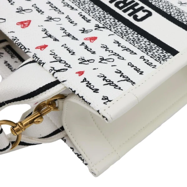 CHRISTIAN DIOR Book Small Dioramour Je Vous Adore Embroidered Canvas Tote Bag White
