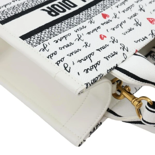 CHRISTIAN DIOR Book Small Dioramour Je Vous Adore Embroidered Canvas Tote Bag White