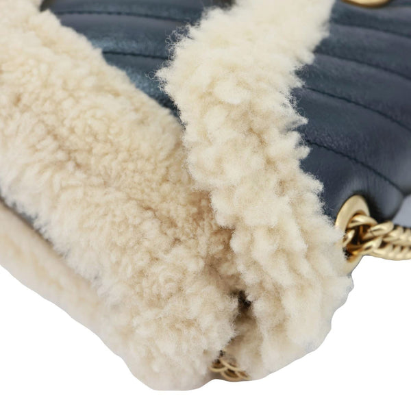 GUCCI GG Marmont Small Diagonal Wool Matelasse Calfskin Leather Shoulder Bag Black 443497