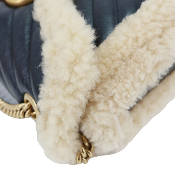 GUCCI GG Marmont Small Diagonal Wool Matelasse Calfskin Leather Shoulder Bag Black 443497