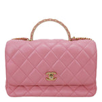 CHANEL Top Handle Quilted Lambskin Leather Wallet On Chain Shoulder Bag Pink