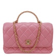 CHANEL Top Handle Quilted Lambskin Leather Wallet On Chain Shoulder Bag Pink