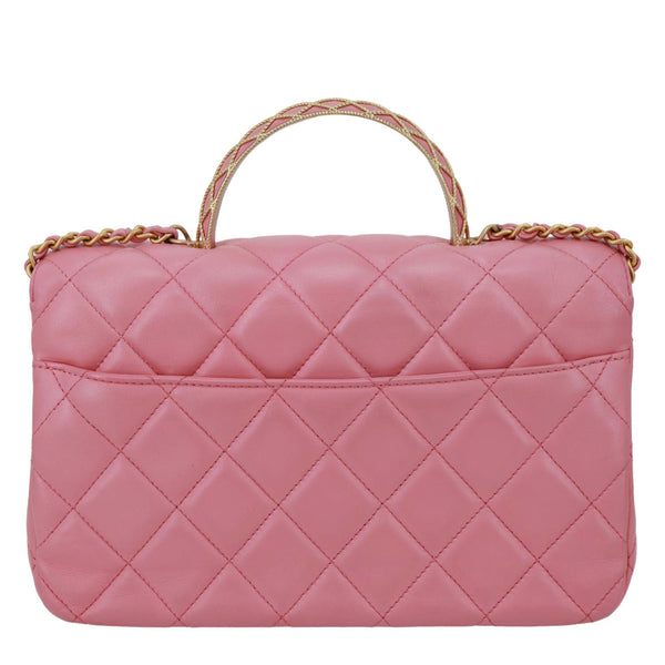 CHANEL Top Handle Quilted Lambskin Leather Wallet On Chain Shoulder Bag Pink