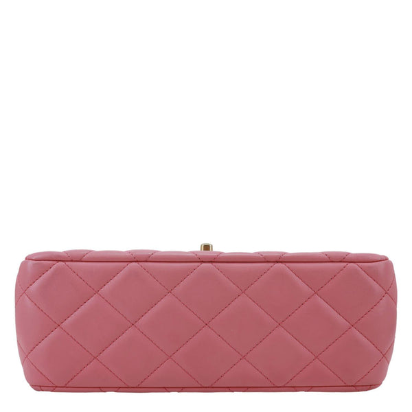 CHANEL Top Handle Quilted Lambskin Leather Wallet On Chain Shoulder Bag Pink