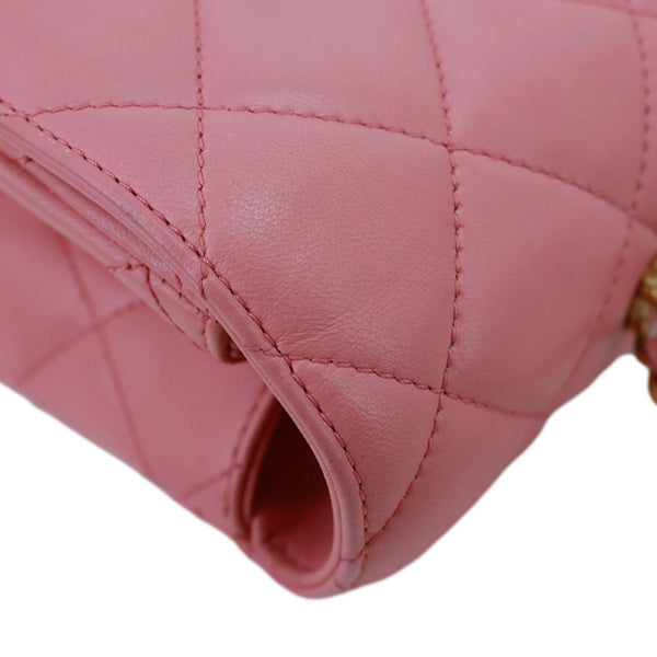 CHANEL Top Handle Quilted Lambskin Leather Wallet On Chain Shoulder Bag Pink