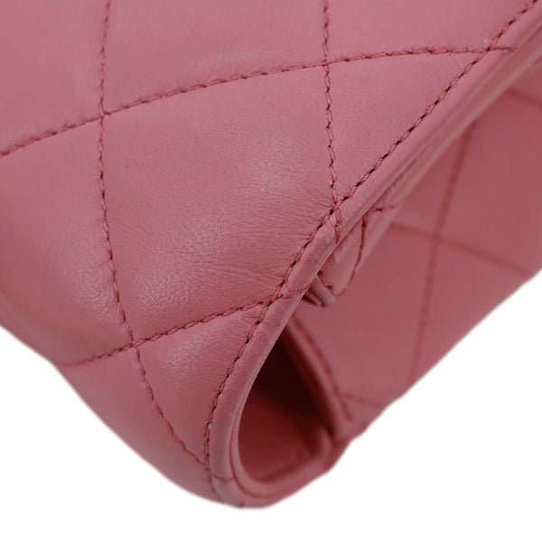 CHANEL Top Handle Quilted Lambskin Leather Wallet On Chain Shoulder Bag Pink