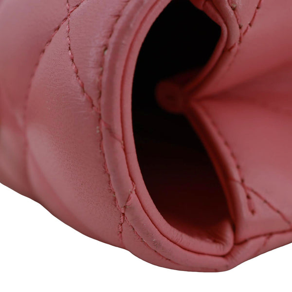 CHANEL Top Handle Quilted Lambskin Leather Wallet On Chain Shoulder Bag Pink