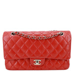 CHANEL Classic Double Flap Medium Quilted Lambskin Leather Shoulder Bag Red