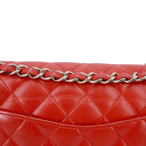 CHANEL Classic Double Flap Medium Quilted Lambskin Leather Shoulder Bag Red