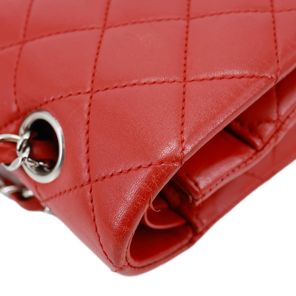 CHANEL Classic Double Flap Medium Quilted Lambskin Leather Shoulder Bag Red