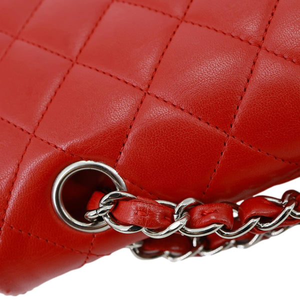 CHANEL Classic Double Flap Medium Quilted Lambskin Leather Shoulder Bag Red