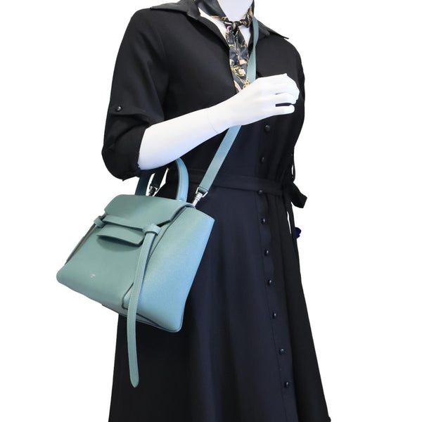 CELINE Micro Belt Grained Leather Shoulder Bag Sage Green