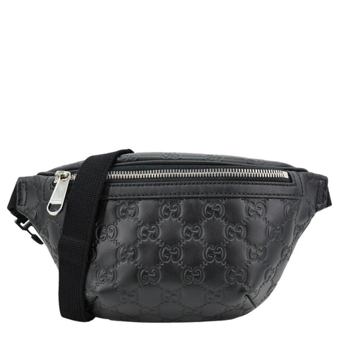 GUCCI Tennis GG Calfskin Embossed Leather Belt Bag Black 779896