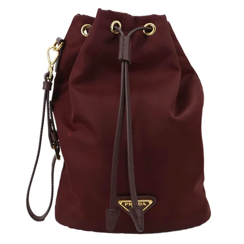 PRADA Re-Nylon Drawstring Pouch Bucket Bag Burgundy