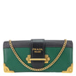 PRADA Cahier Calf Saffiano Leather Chain Clutch Emerald Green