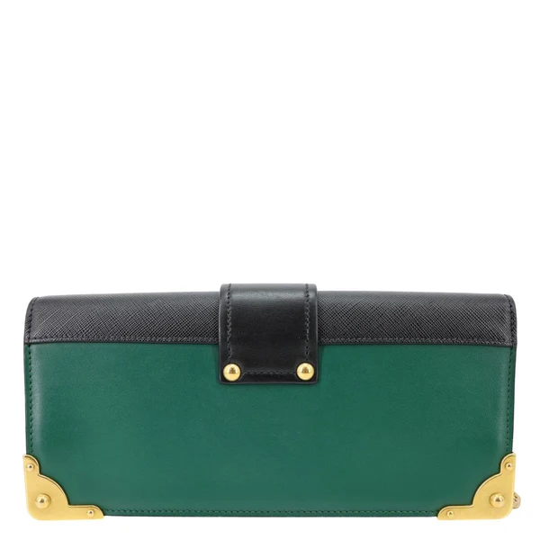 PRADA Cahier Calf Saffiano Leather Chain Clutch Emerald Green