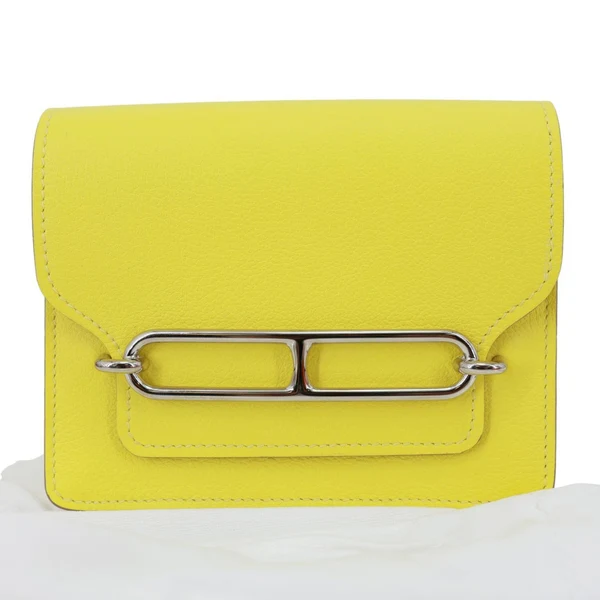 HERMES Roulis Slim Evercolor Mini Pebbled Calfskin Leather Wallet Lime Yellow