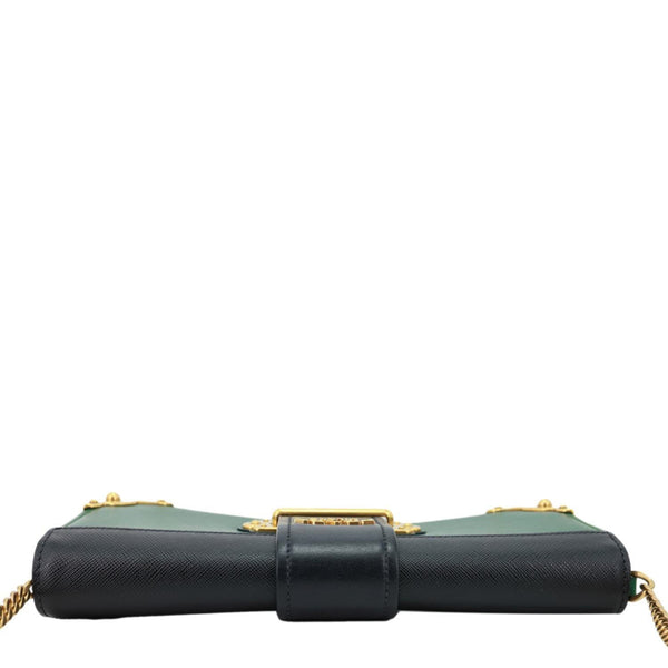 PRADA Cahier Calf Saffiano Leather Chain Clutch Emerald Green