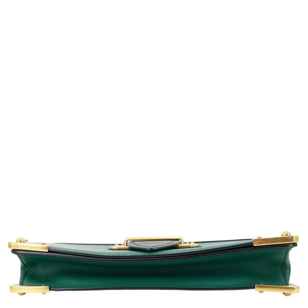 PRADA Cahier Calf Saffiano Leather Chain Clutch Emerald Green