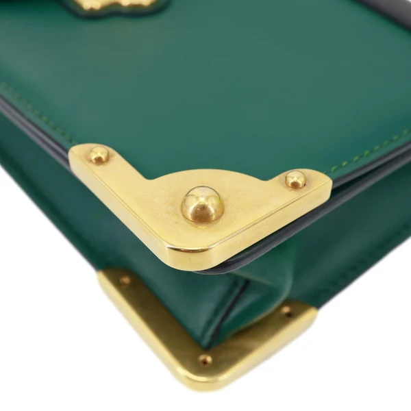 PRADA Cahier Calf Saffiano Leather Chain Clutch Emerald Green