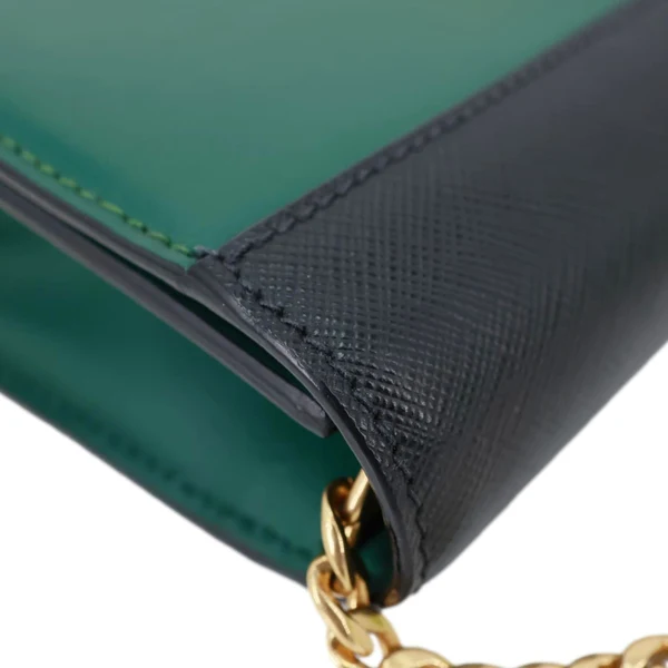 PRADA Cahier Calf Saffiano Leather Chain Clutch Emerald Green