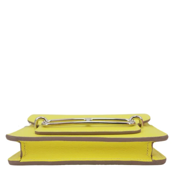 HERMES Roulis Slim Evercolor Mini Pebbled Calfskin Leather Wallet Lime Yellow
