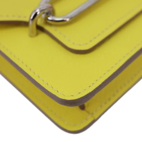 HERMES Roulis Slim Evercolor Mini Pebbled Calfskin Leather Wallet Lime Yellow