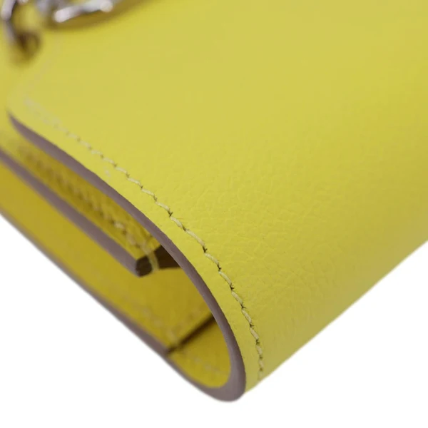 HERMES Roulis Slim Evercolor Mini Pebbled Calfskin Leather Wallet Lime Yellow