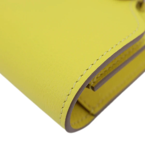 HERMES Roulis Slim Evercolor Mini Pebbled Calfskin Leather Wallet Lime Yellow