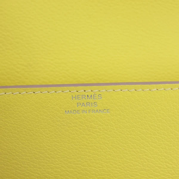 HERMES Roulis Slim Evercolor Mini Pebbled Calfskin Leather Wallet Lime Yellow