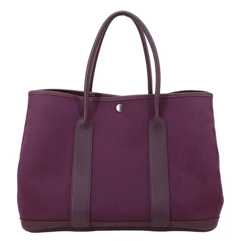 HERMES Garden Party 36 Canvas Negonda Leather Tote Bag Purple