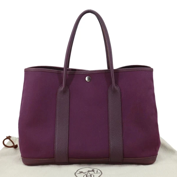 HERMES Garden Party 36 Canvas Negonda Leather Tote Bag Purple