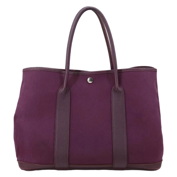 HERMES Garden Party 36 Canvas Negonda Leather Tote Bag Purple