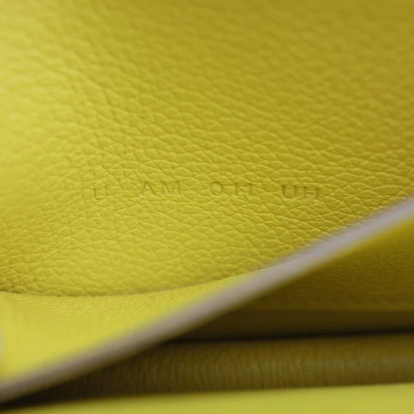 HERMES Roulis Slim Evercolor Mini Pebbled Calfskin Leather Wallet Lime Yellow