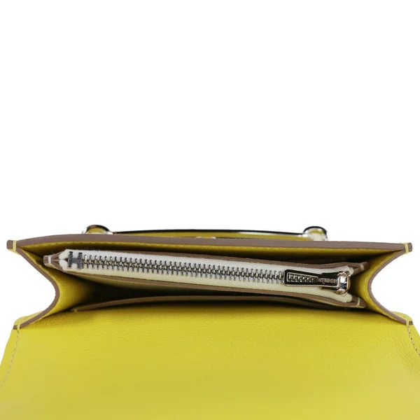 HERMES Roulis Slim Evercolor Mini Pebbled Calfskin Leather Wallet Lime Yellow