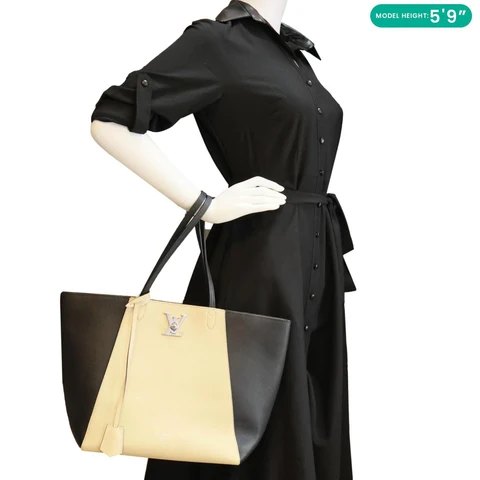 LOUIS VUITTON Lockme Cabas Leather Tote Bag Bicolor