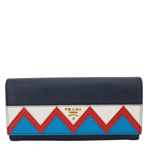PRADA Saffiano Leather Continental Wallet Navy Blue