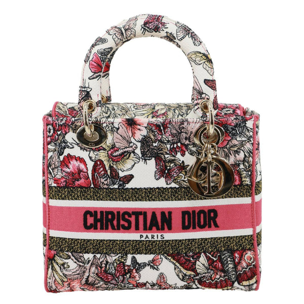 CHRISTIAN DIOR Lady D-Lite Medium Embroidered Butterfly Canvas Shoulder Bag Multicolor