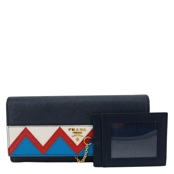 PRADA Saffiano Leather Continental Wallet Navy Blue