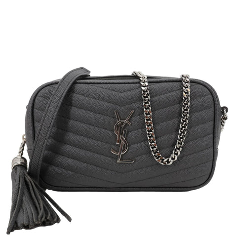 YVES SAINT LAURENT Lou Mini Grain De Poudre Matelasse Leather Camera Bag Grey