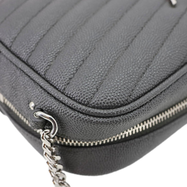 YVES SAINT LAURENT Lou Mini Grain De Poudre Matelasse Leather Camera Bag Grey